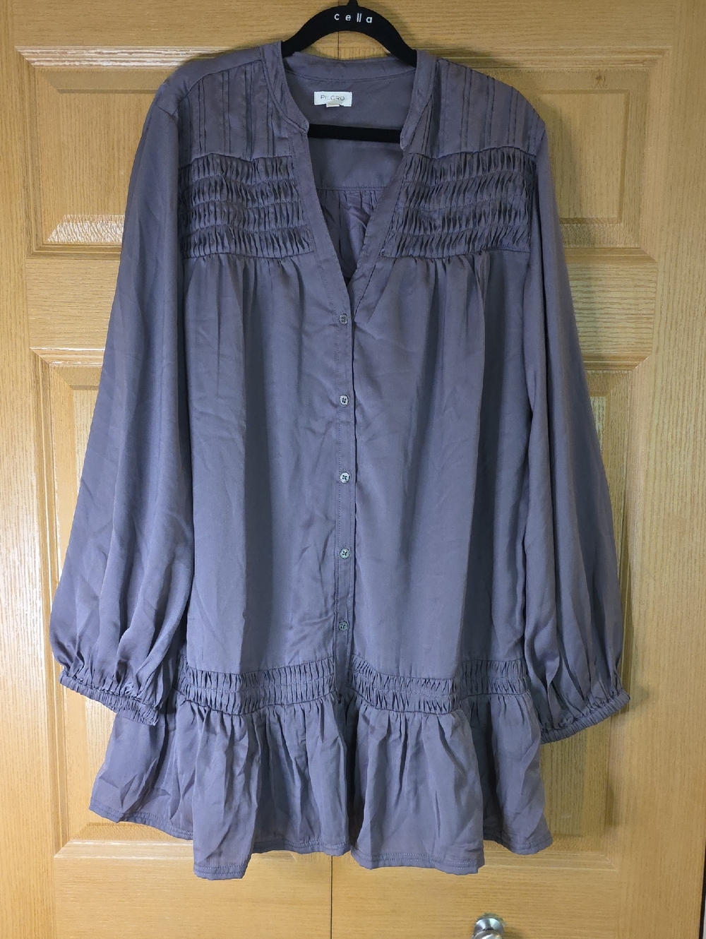 Pilcro Anthropologie Women's Dusty Purple Smocked Button Front Tunic Blouse MED